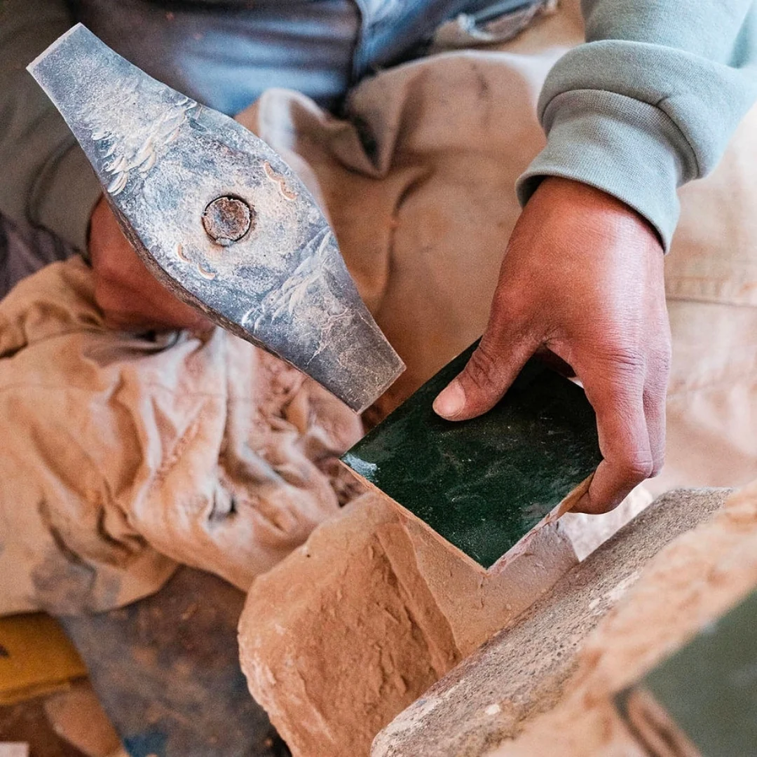 Traditional Moroccan zellige being assembled by hand