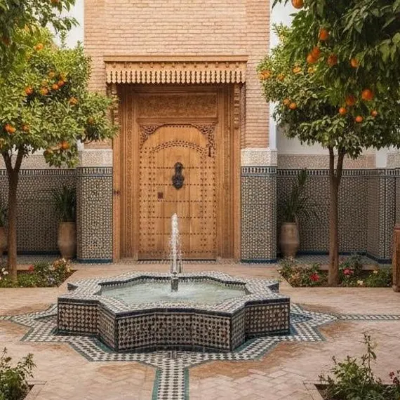 Traditional Moroccan courtyard representing the heritage of Moroccan craftsmanship